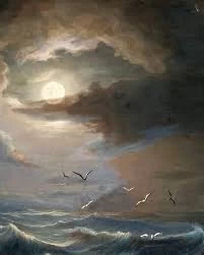 Marina con figure sul mare in tempesta - dettaglio
